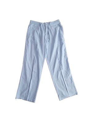 Koman Beach Pants Men's XL Blue Wide-Leg Drawstring Waist Linen Trouser Classic